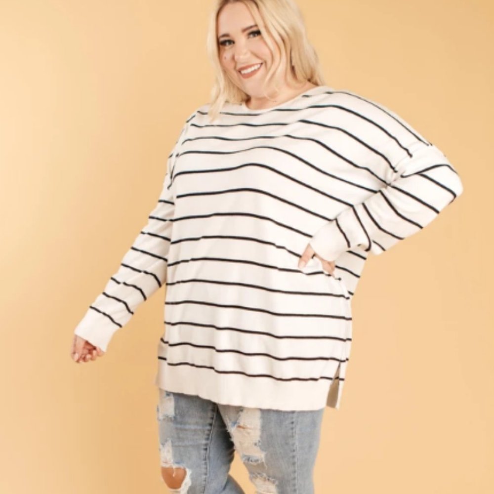 New Attitude Striped Sweater Top in White NWT